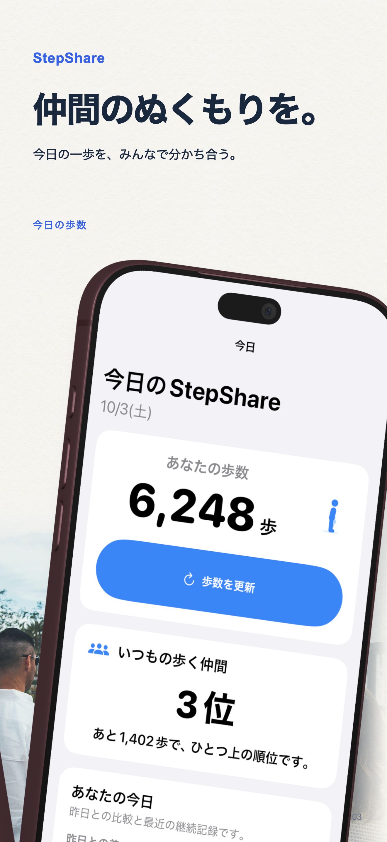 今日の歩数を共有の実際のiPhone画面